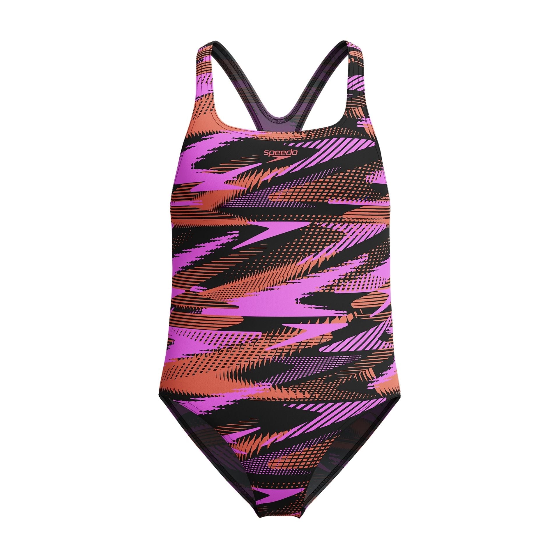 Speedo Hyperboom Allover Medalist junior swimsuit featuring vibrant print and sporty design for competitive swimming.