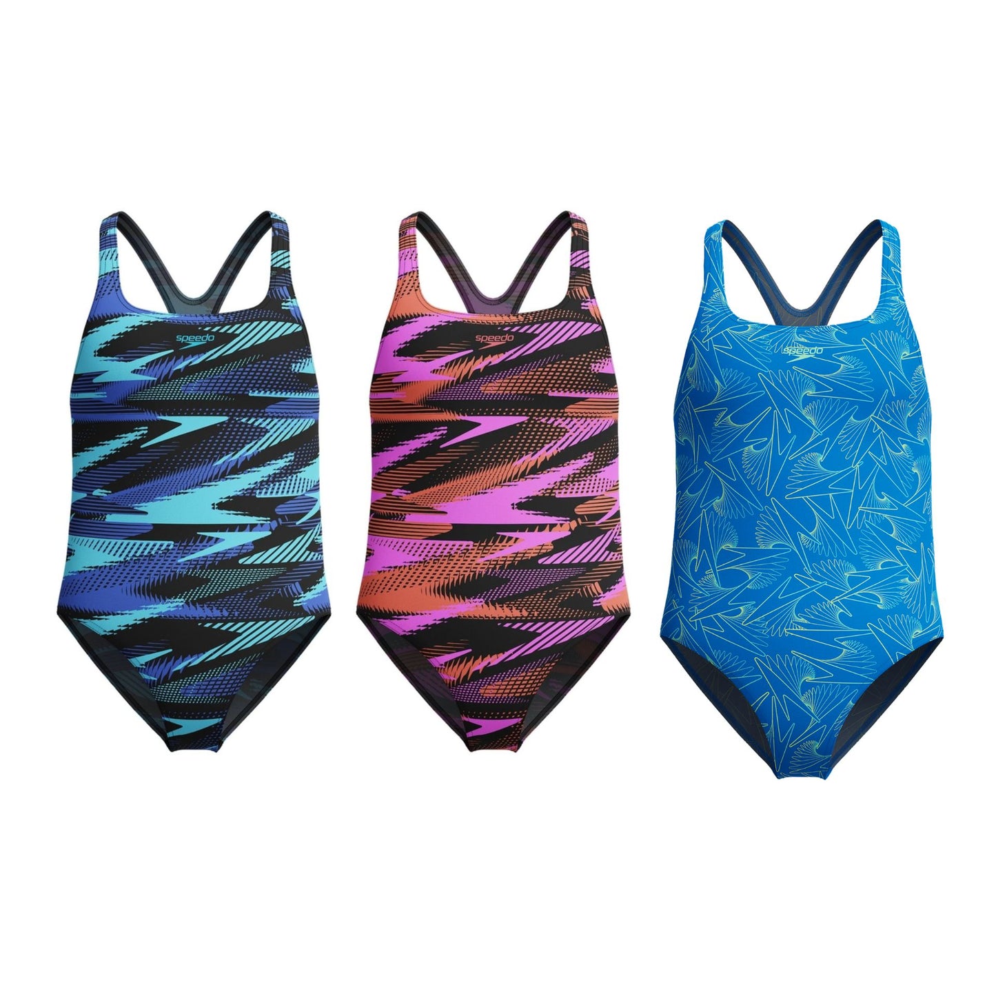 Speedo Hyperboom Allover Medalist junior swimsuit in vibrant print, designed for young swimmers, with a sleek, athletic fit.