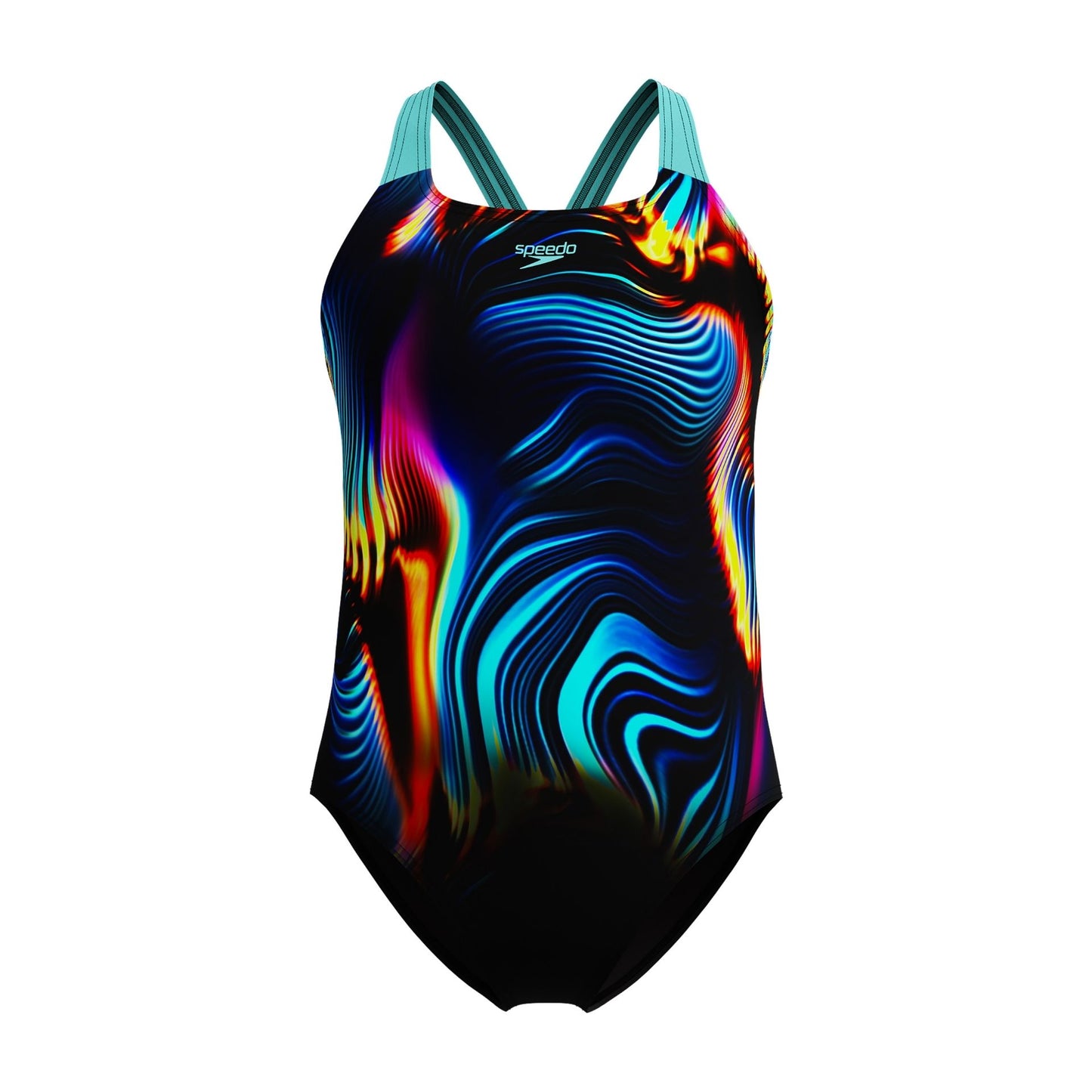 Speedo Digital Placement Splashback Junior Swimsuit featuring vibrant color design, suitable for young swimmers in sporting goods.