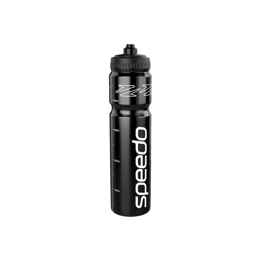 Speedo 1L water bottle for sports, featuring a clear plastic body with a screw-on cap and ergonomic grip for hydration during activities.