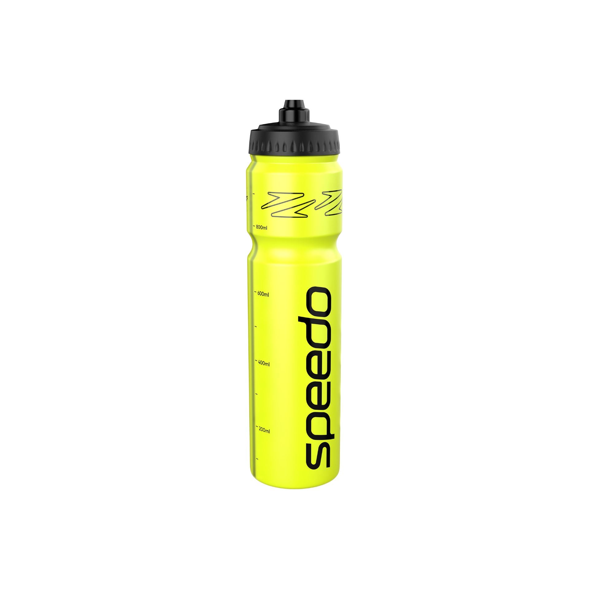 Speedo 1L water bottle for sports, with a clear plastic body and blue screw-on lid, designed for hydration during physical activity.