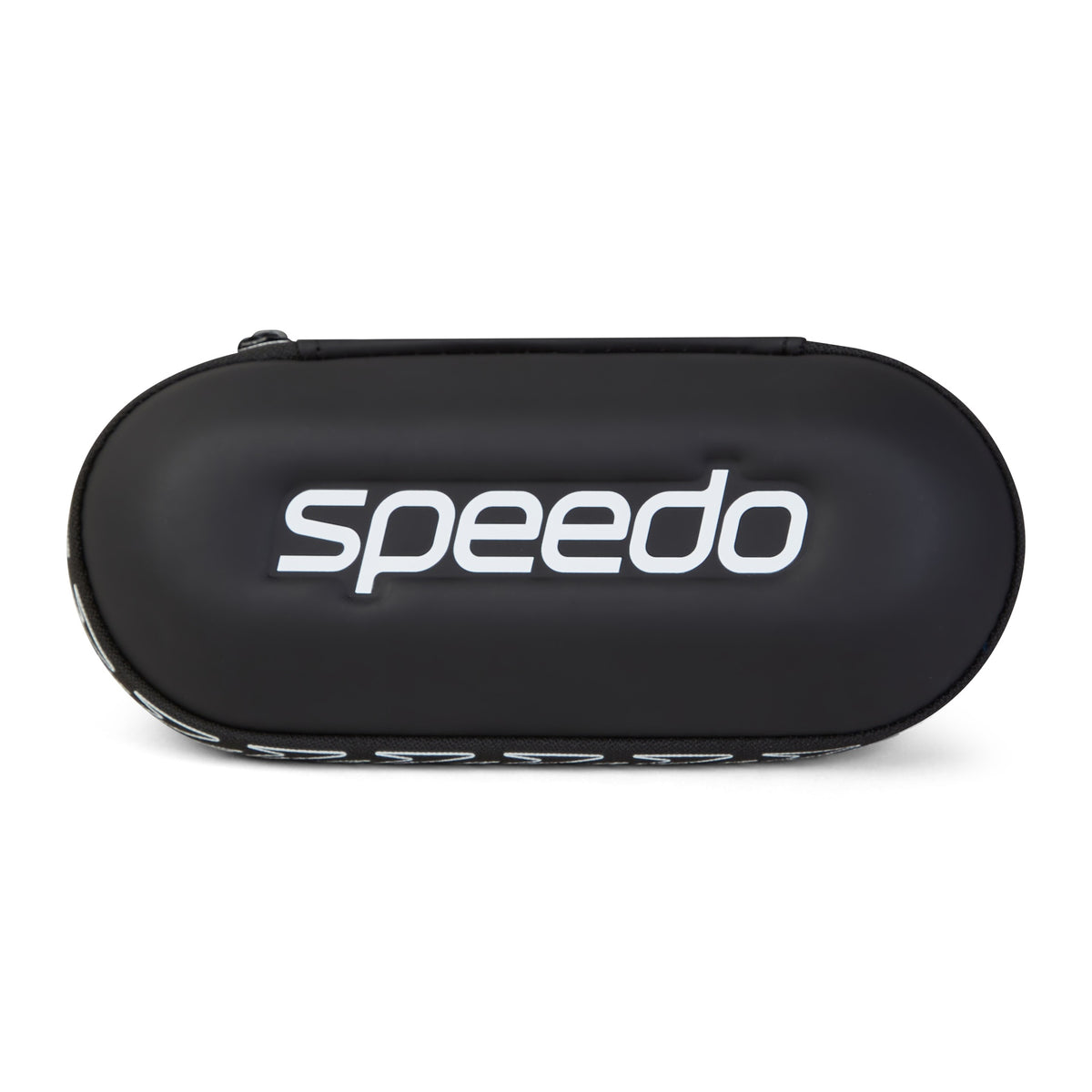 Speedo goggles storage case for sporting goods, compact black case with zipper and transparent window for safe swim goggles storage.