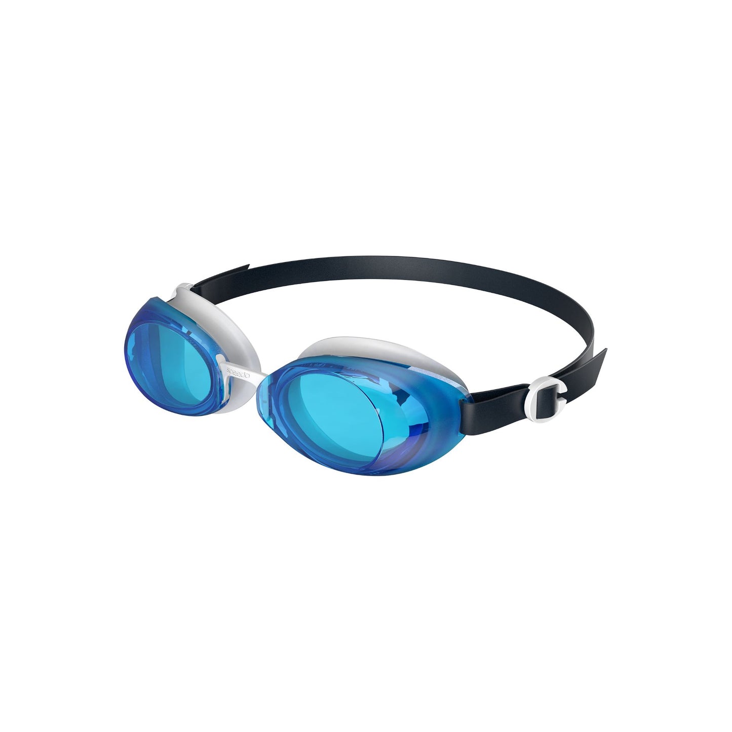 Speedo Jet 2.0 swimming goggles with clear lenses and adjustable strap, designed for competitive and recreational swimming.