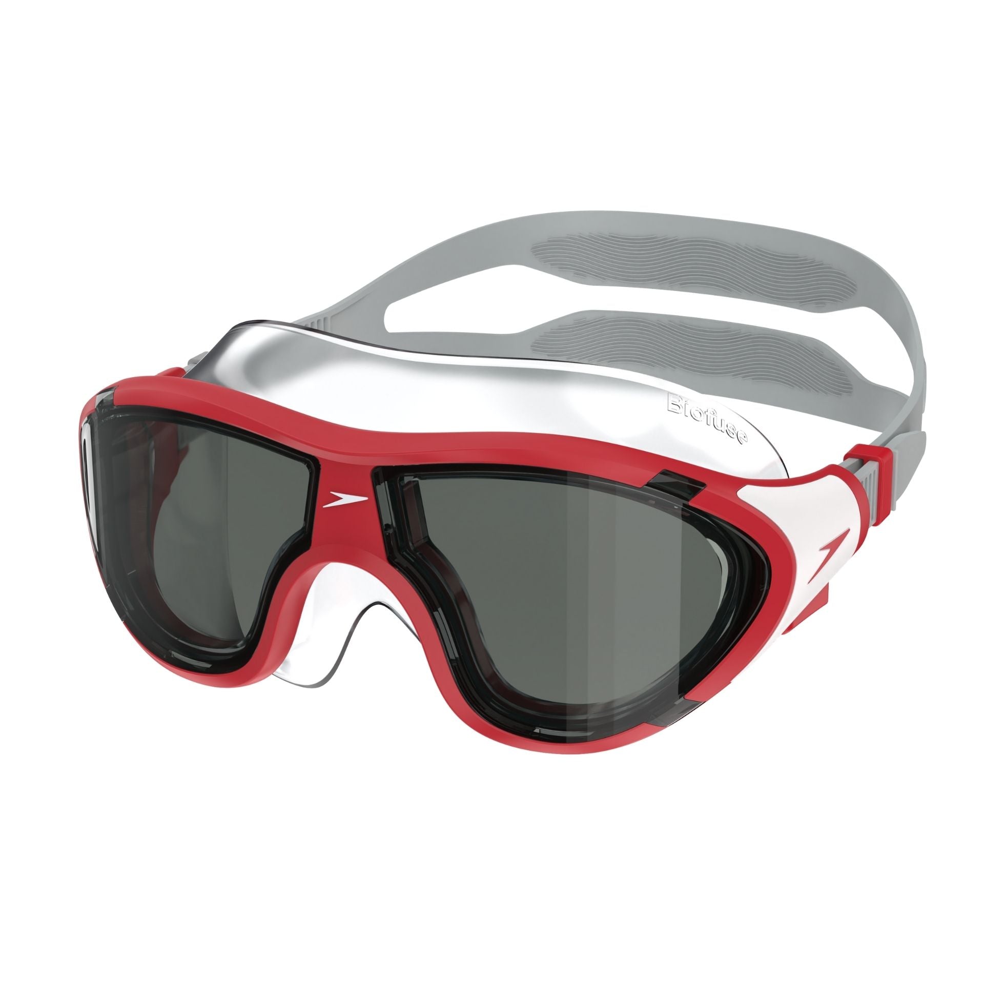 Speedo Biofuse 2.0 swimming mask with adjustable strap and clear lens, designed for comfortable water sports and diving.