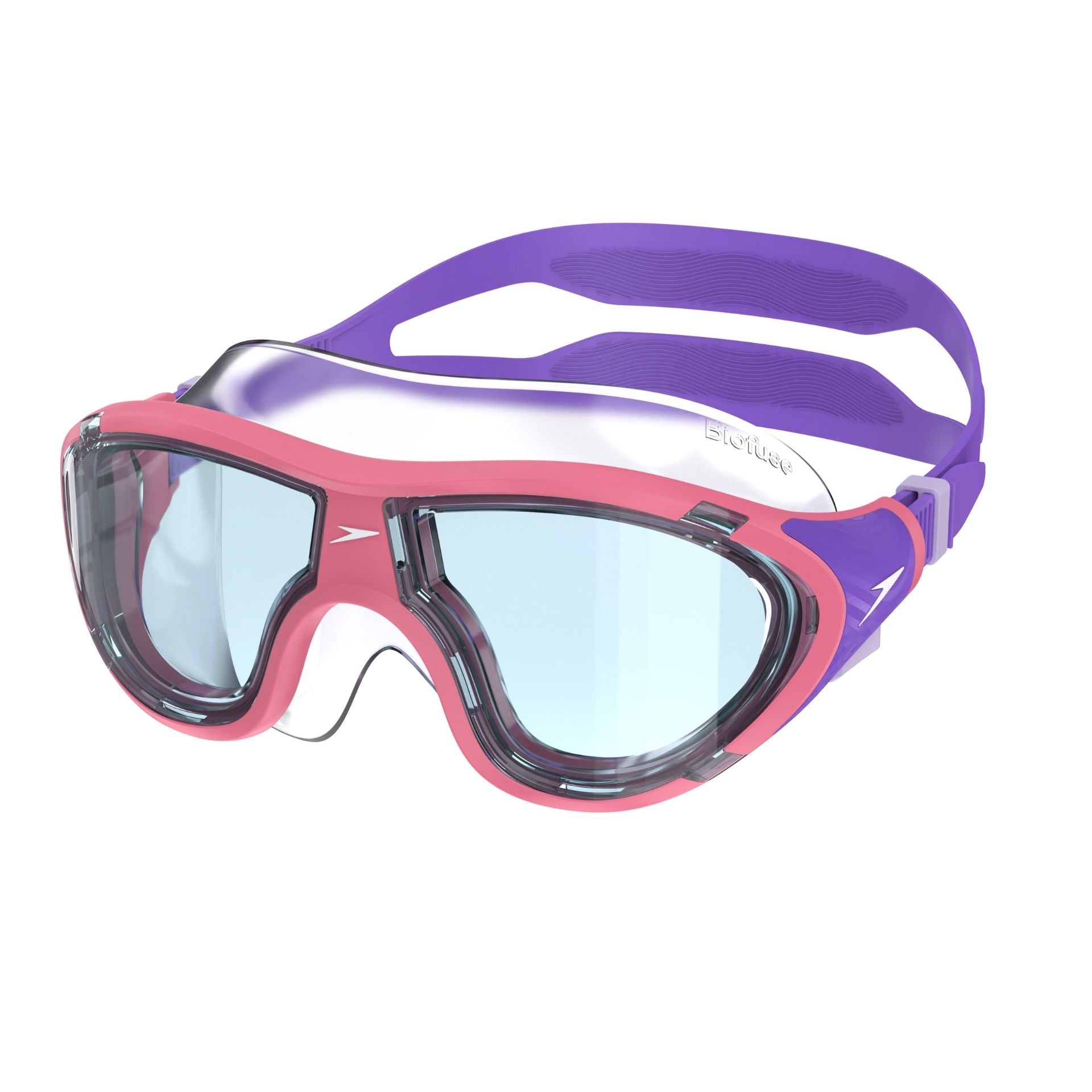 Speedo Biofuse 2.0 swimming mask with adjustable strap and clear lens, designed for comfortable fit and optimal visibility during swimming.