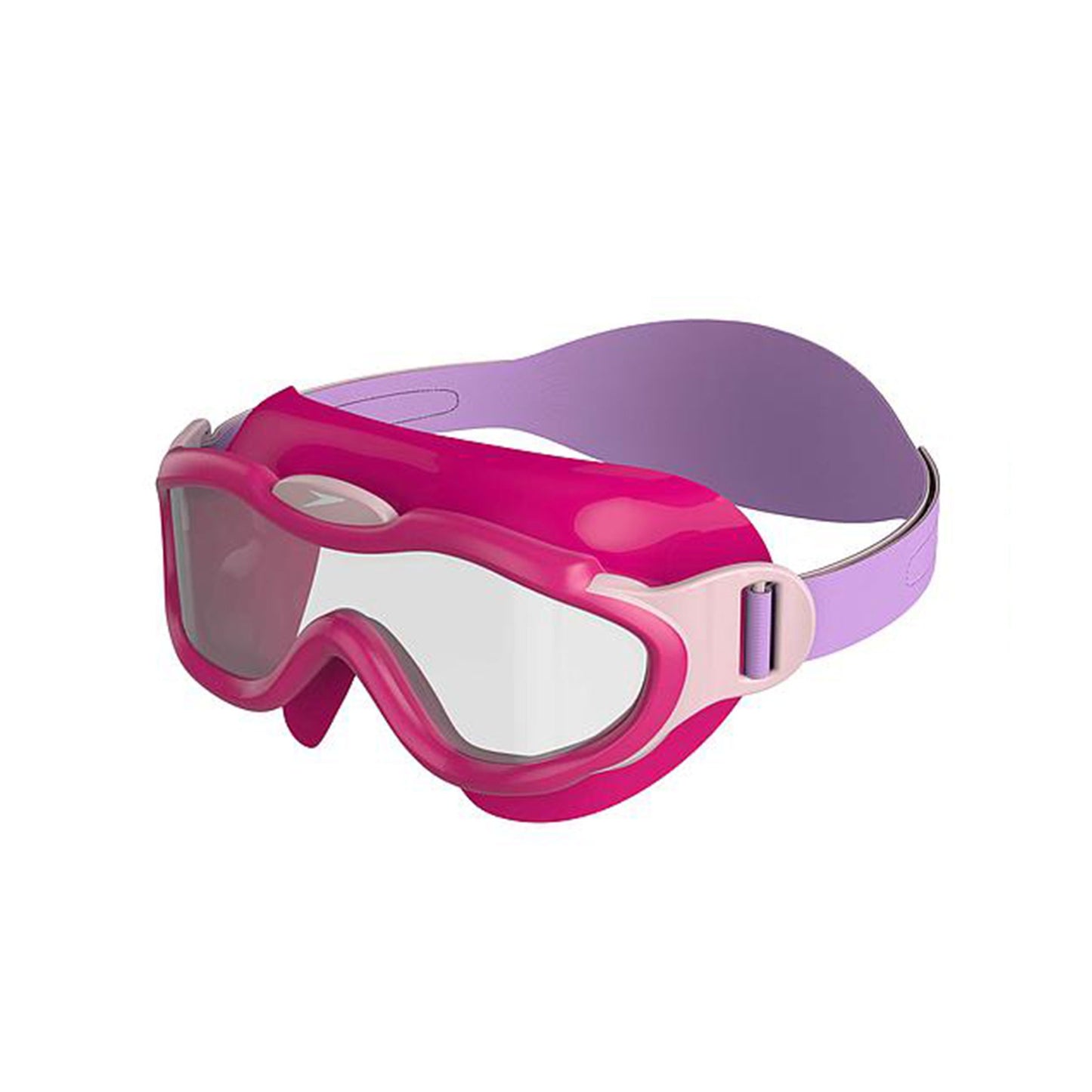 Speedo Biofuse infant swim mask with adjustable strap and clear lens, designed for young children’s water safety and comfort.