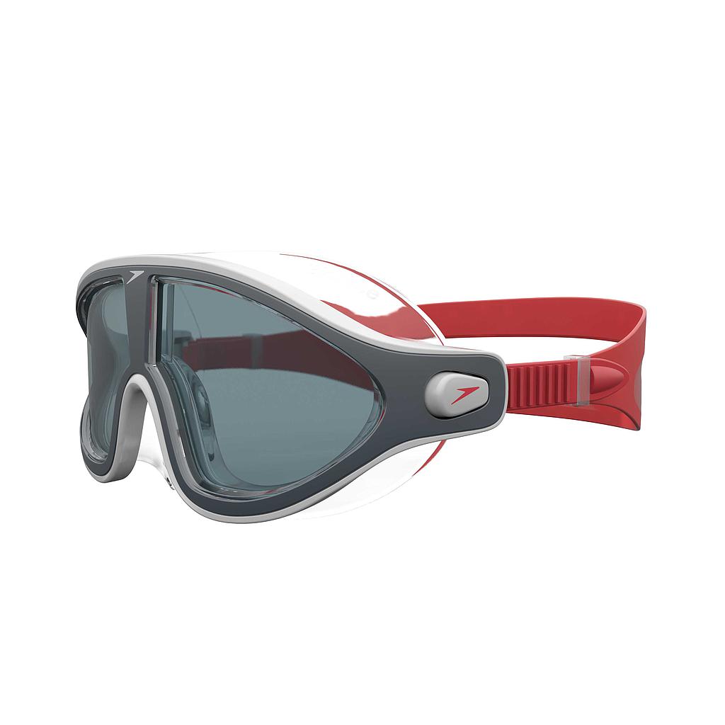 Speedo Biofuse Rift mask for swimming, featuring adjustable straps and clear lenses, designed for comfortable aquatic use.