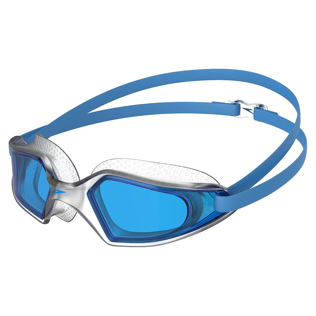 Speedo Hydropulse swimming goggles with adjustable straps and clear lenses, designed for comfortable water sports use.
