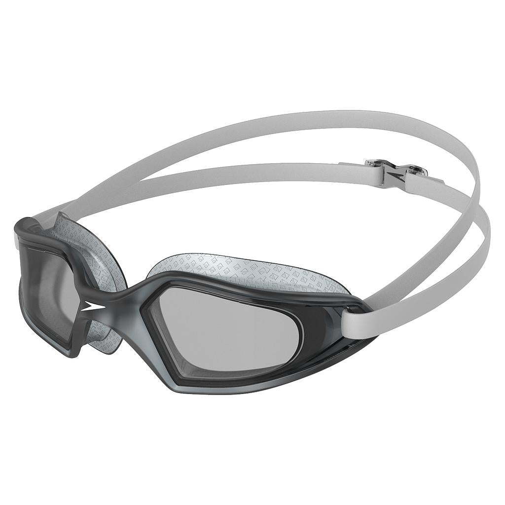Speedo Hydropulse goggles for swimming, featuring adjustable straps and clear lenses, designed for comfortable water sports use.