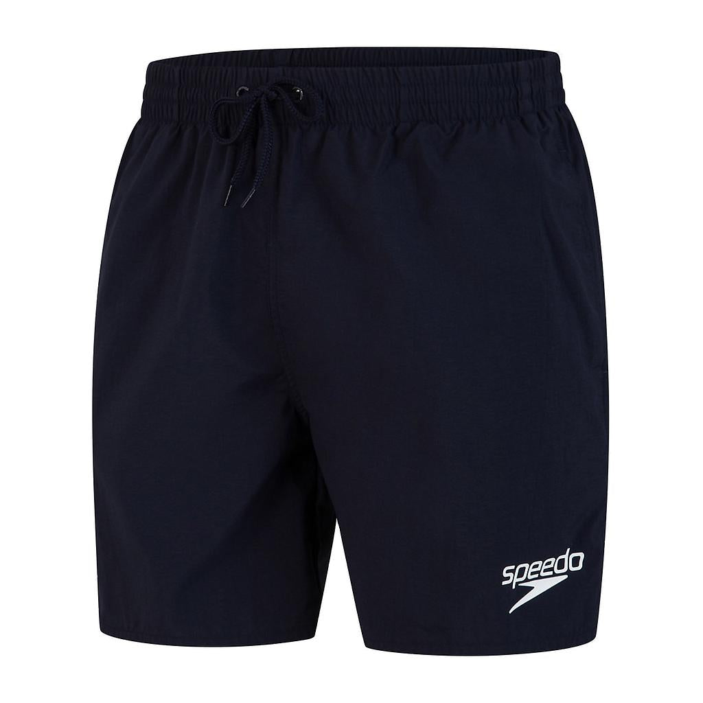Speedo Essentials 16-inch watershorts in navy blue, featuring an elastic waistband and quick-dry fabric for swimming and water activities.