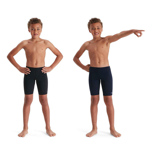 Speedo ECO Endurance+ Junior Jammer swim shorts in blue with a sleek fit, designed for competitive swimming and active water sports.