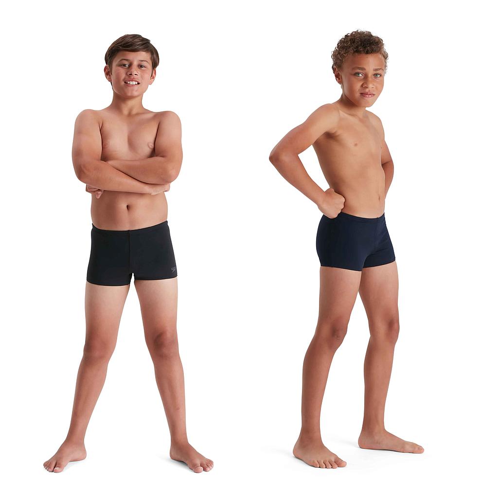 Speedo ECO Endurance+ junior aquashorts in navy blue with Speedo logo, designed for swimming and water sports.