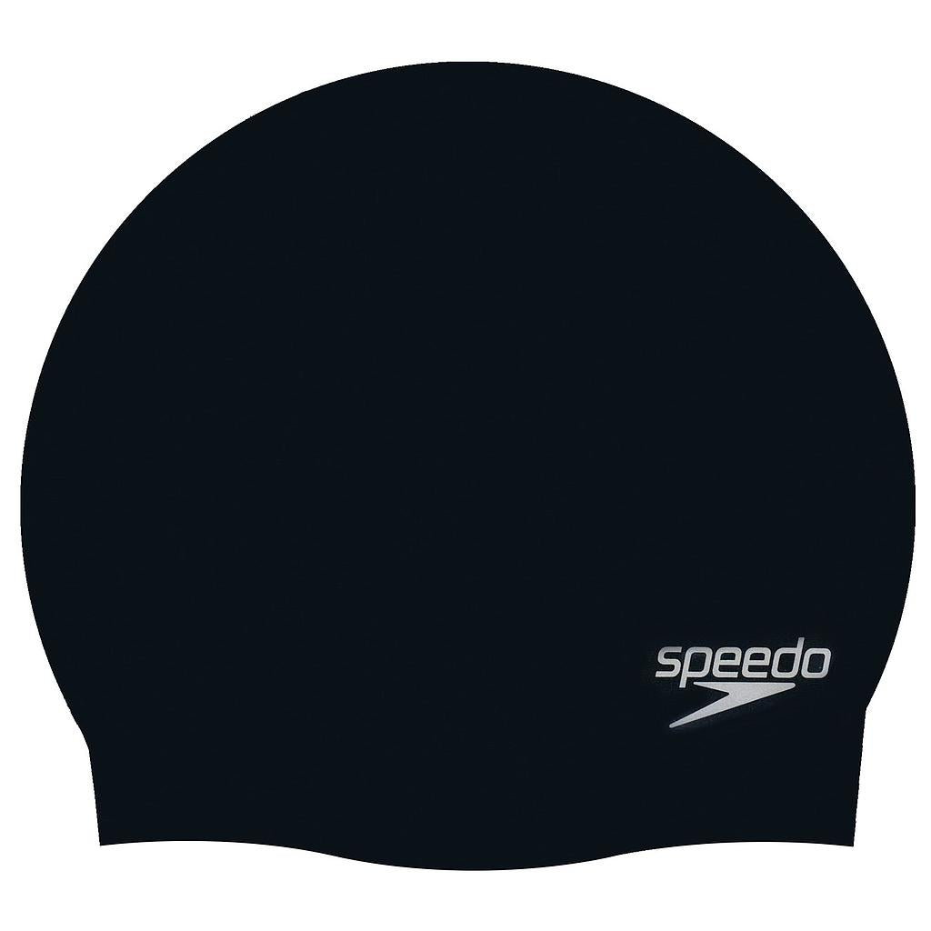 Speedo moulded silicone swimming cap, durable and snug fit, designed for comfortable water sports use.