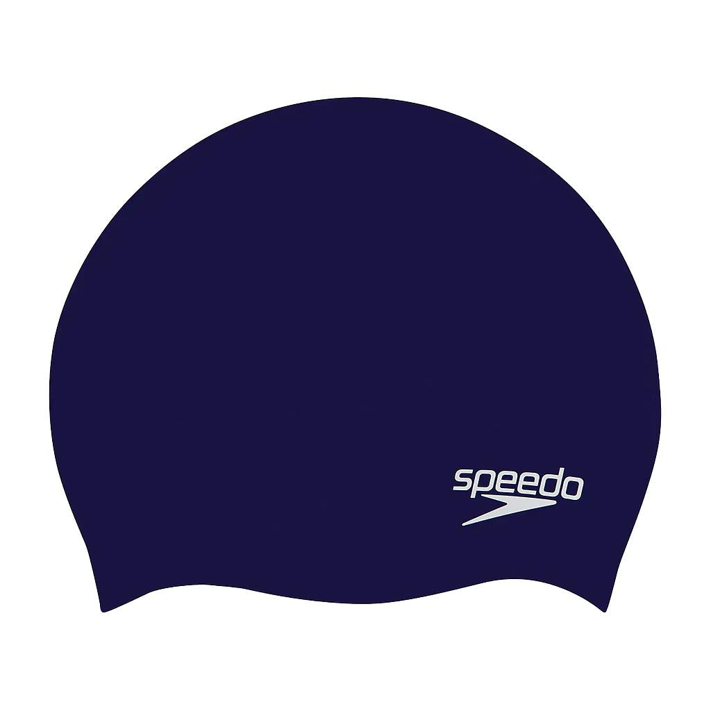 Speedo moulded silicone swim cap, lightweight and smooth, designed for comfortable fit and optimal performance in the water.