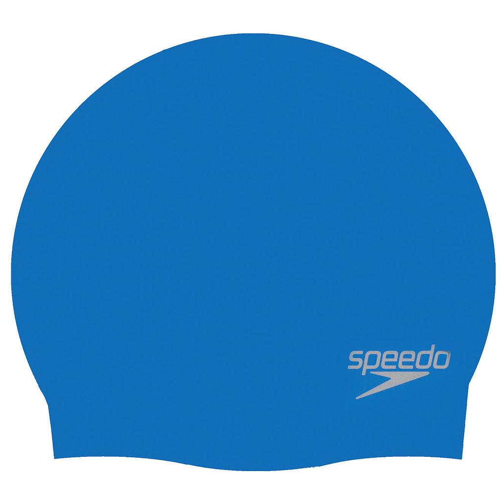 Speedo moulded silicone swimming cap with smooth surface and snug fit, ideal for competitive and recreational swimming.
