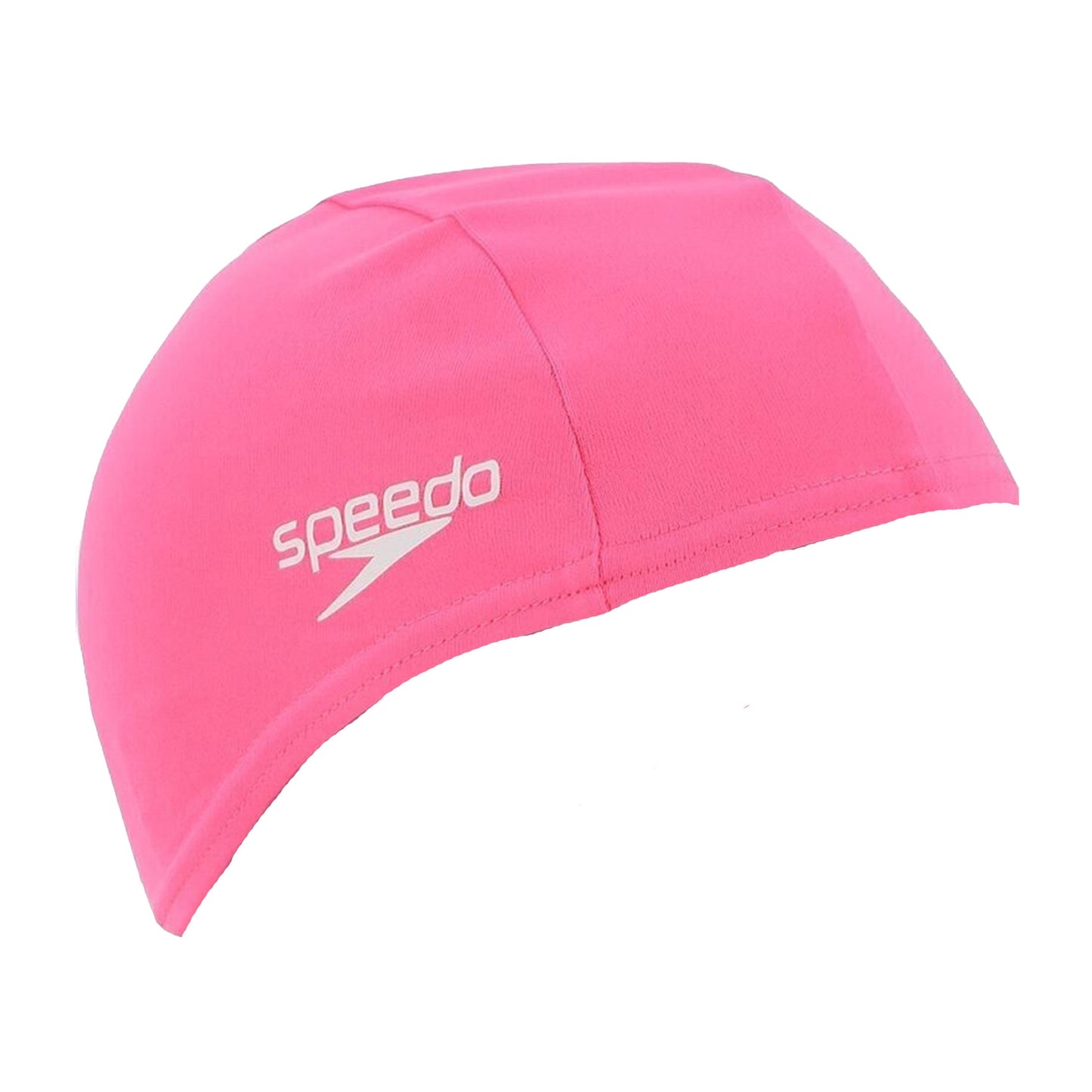 Speedo polyester swim cap displayed, designed for sporting goods, with a sleek blue surface and snug fit for swimmers.