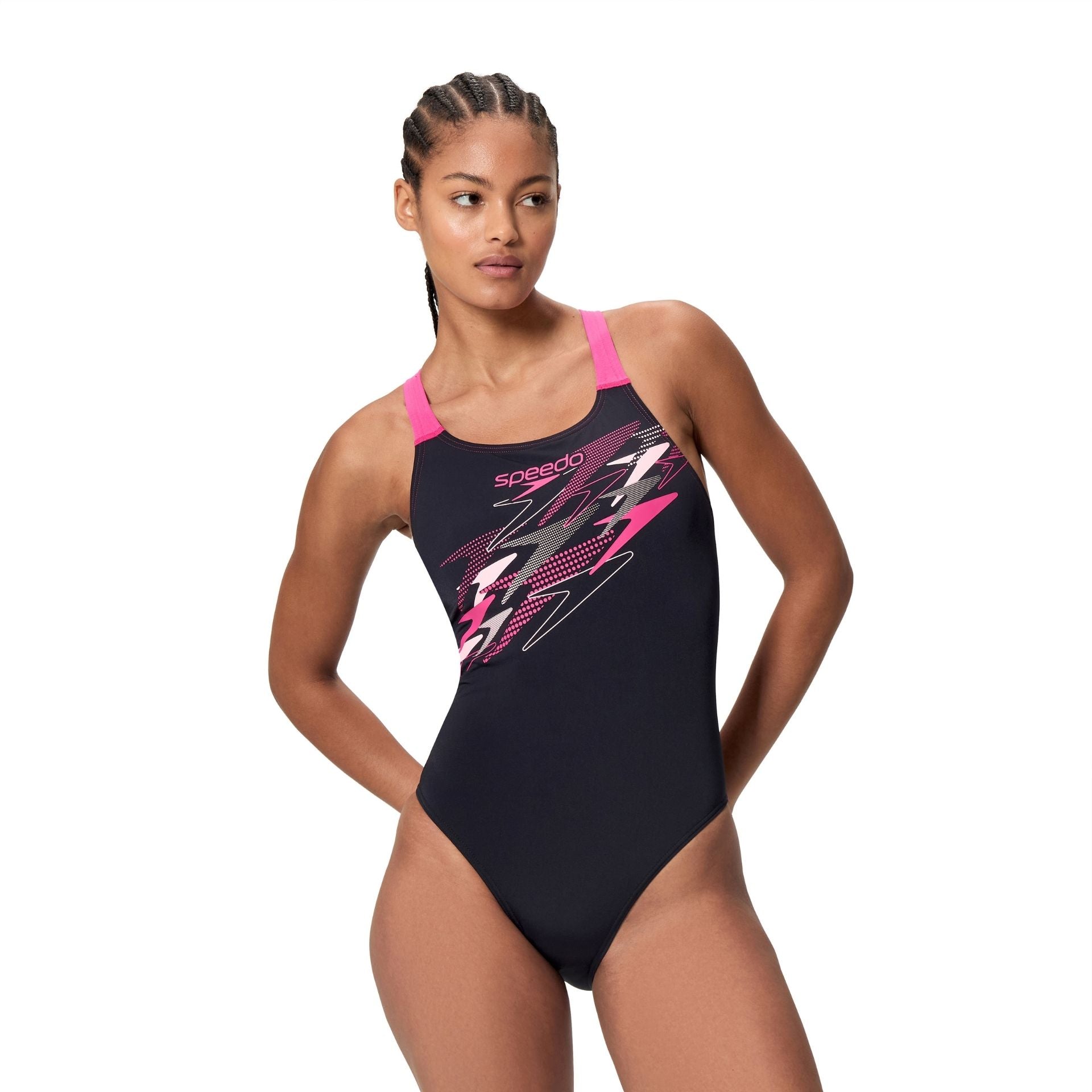 Speedo Medley Logo swimsuit for women, with sleek design and Speedo branding, ideal for competitive swimming or training.