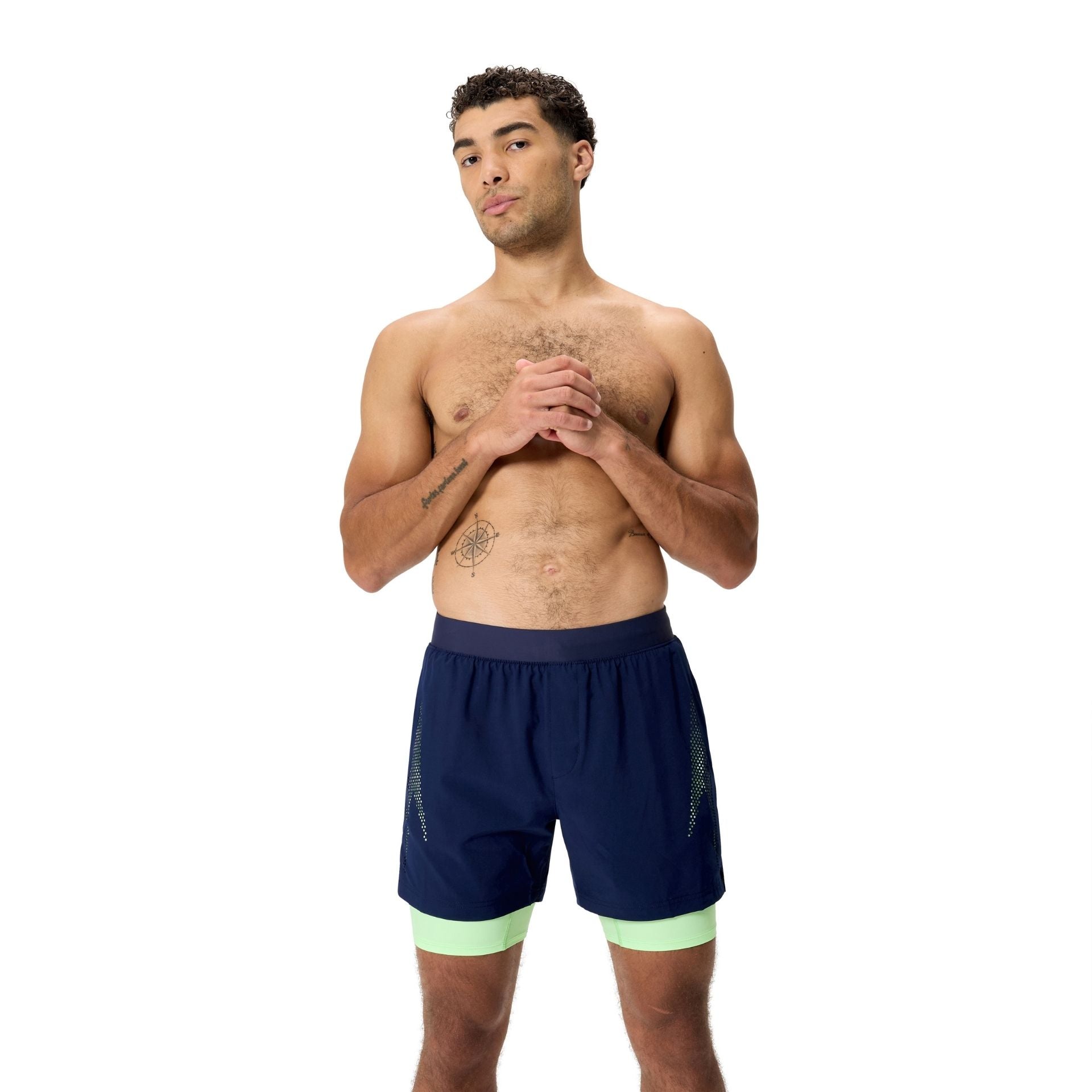 Speedo Volley swimshorts 16-inch length, sporty athletic swimwear for men, in black with side stripe design.