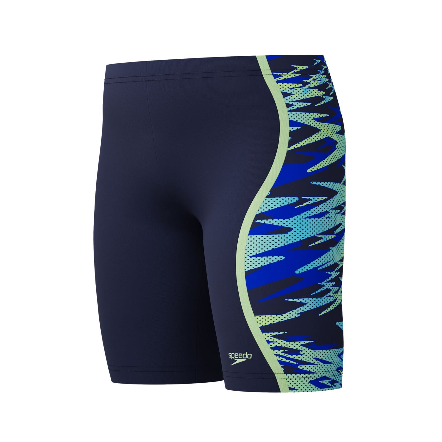 Speedo Hyperboom Splice Junior Jammer Shorts for boys, featuring vibrant color design and athletic fit for swimming.