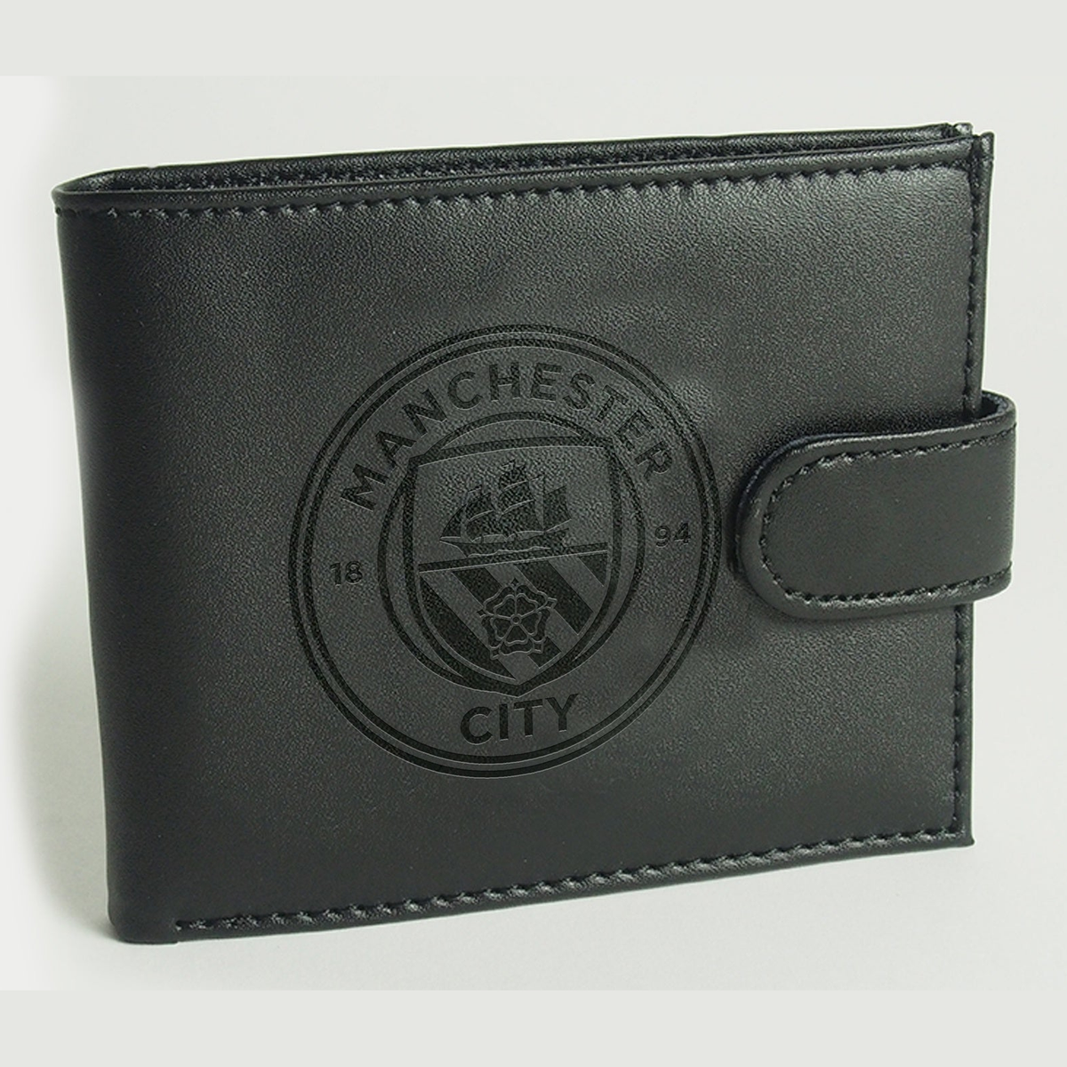 Team Merchandise leather clip wallet with sporting goods branding, featuring a sleek design and multiple card slots.