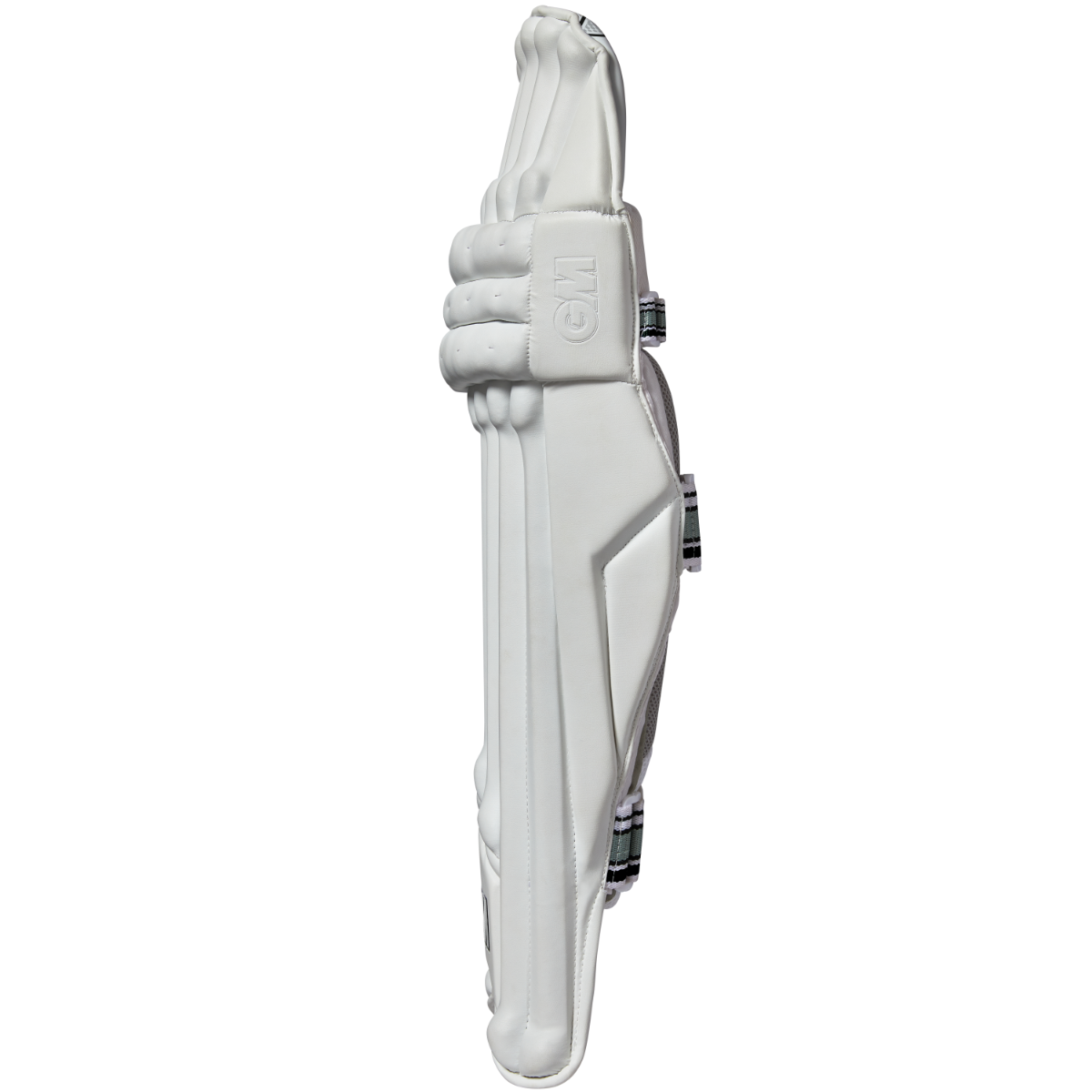 Gunn & Moore GM Cricket 808 batting pads shown in profile view, padded leg guards designed for cricket players.
