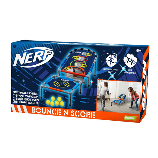 Nerf Bounce N Score target toss game set with colorful foam targets and launchers for outdoor play and active fun.