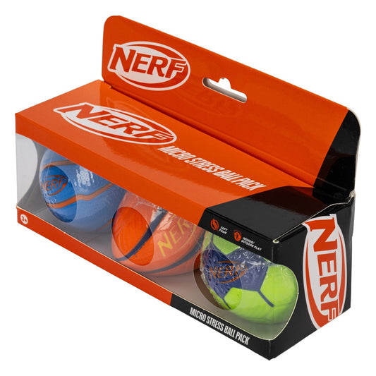 Nerf Micro Foam Sports Balls pack of 3 in bright colors, lightweight Nerf sporting goods for indoor and outdoor play.