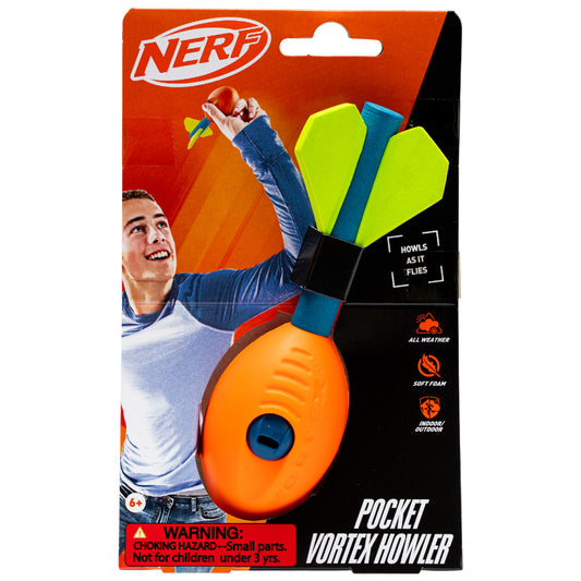 Nerf Vortex Aero Howler football in orange and black with a textured grip for outdoor sports and throwing fun.