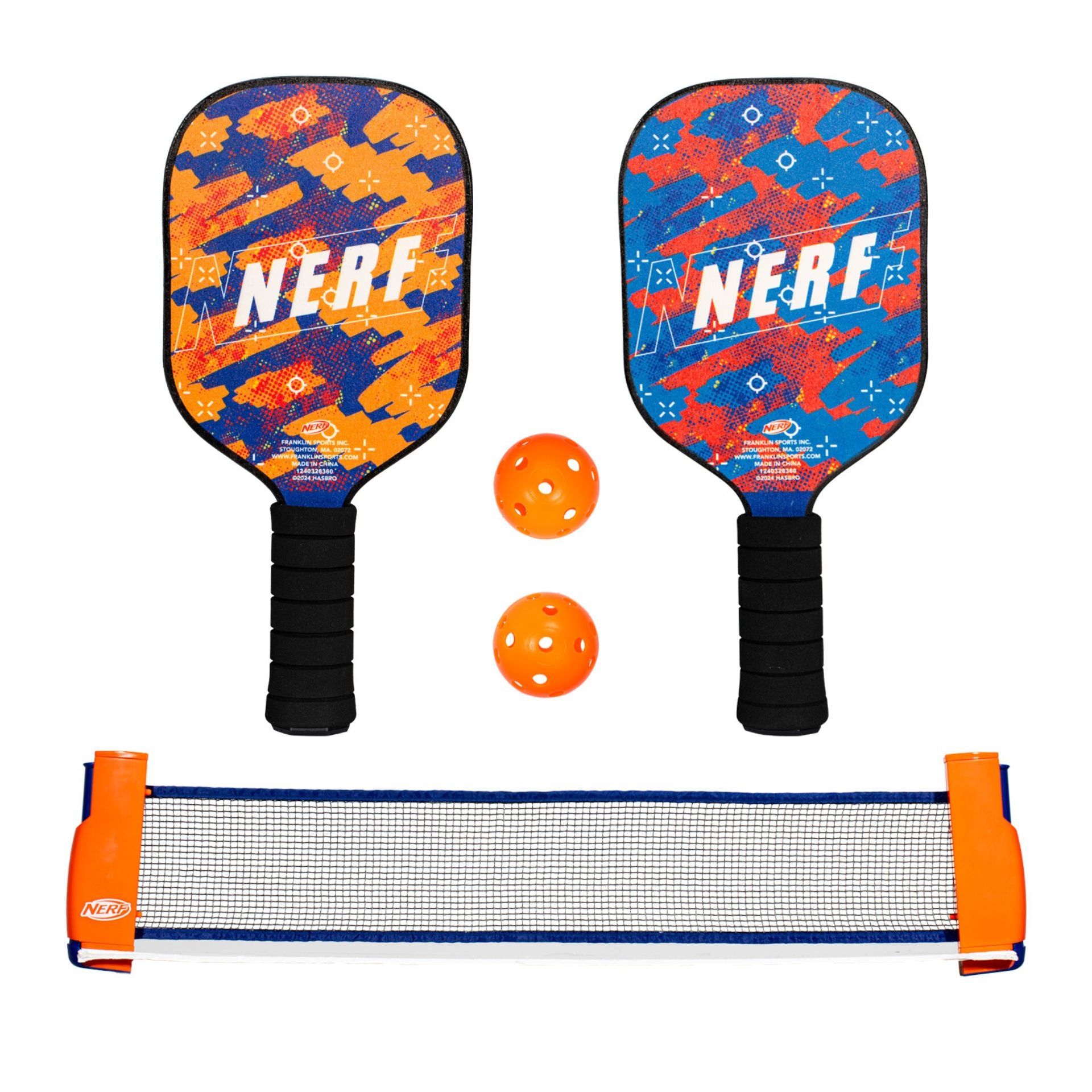 Nerf Table Top Mini Pickleball Set with paddles and ball for indoor and outdoor play, in compact sporting goods packaging.