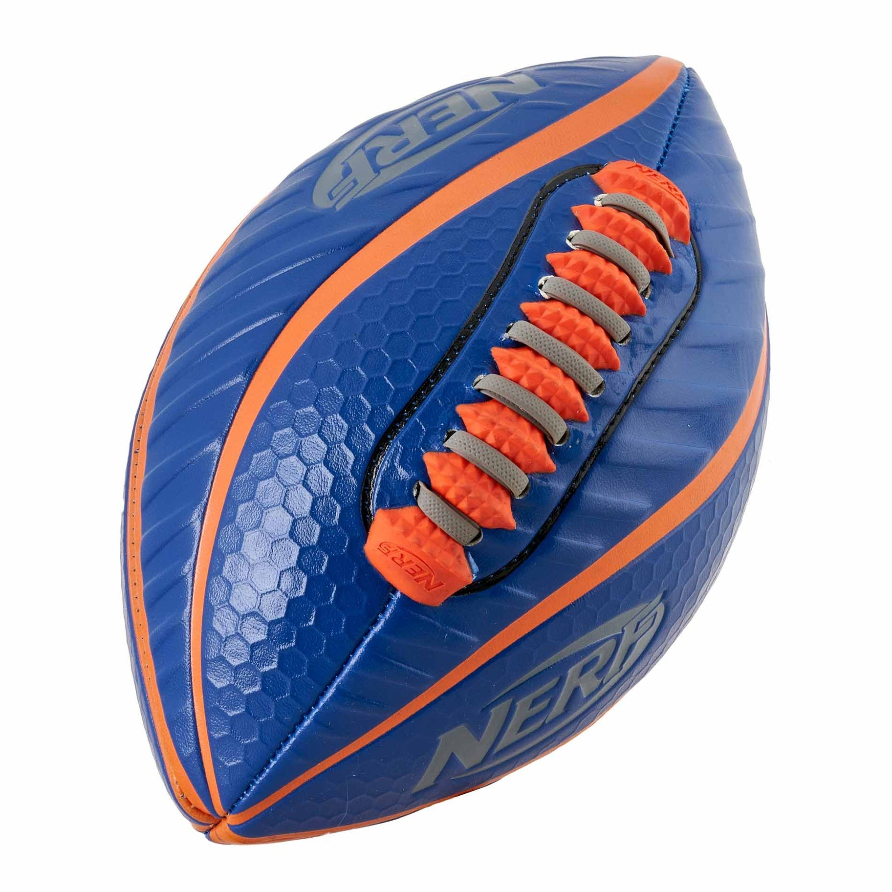 Nerf Spiral Grip Football in vibrant orange with black accents, designed for outdoor play and easy grip.