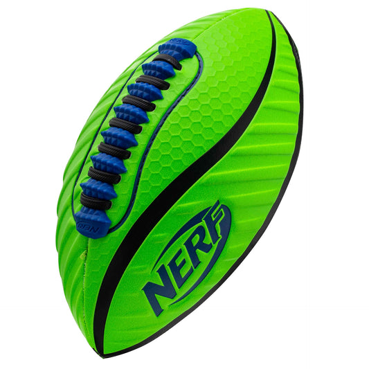 Nerf Spiral Grip Football in bright orange with black details, designed for outdoor sports and improved grip.