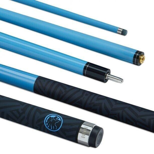 PowerGlide Quanta Carbon pool cue, 57-inch, 10mm tip, two-piece design with blue finish, ideal for billiards players