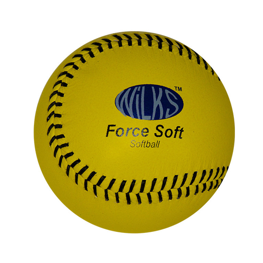 Aresson Wilks Force Soft softball ball for sporting goods, showing a close-up of the soft, durable leather surface.
