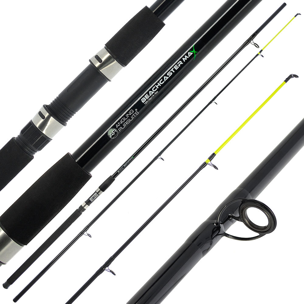 Angling Pursuits Beachcaster Max 12ft fibreglass fishing rod for surf fishing, featuring a sturdy build and ergonomic handle.