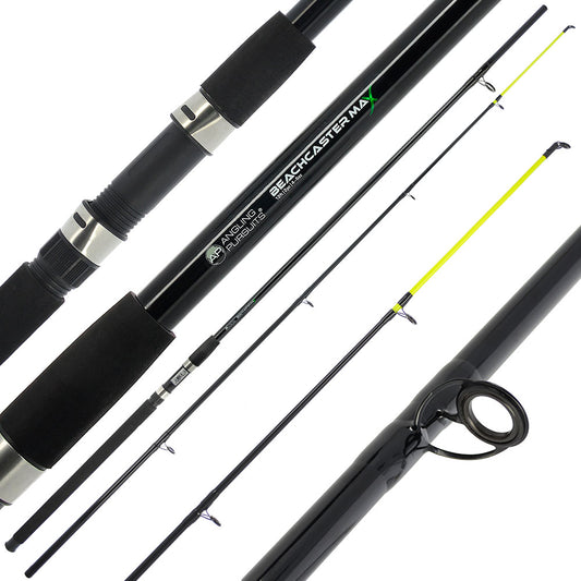 Angling Pursuits Beachcaster Max 12ft fibreglass fishing rod for surf fishing, featuring a sturdy build and ergonomic handle.