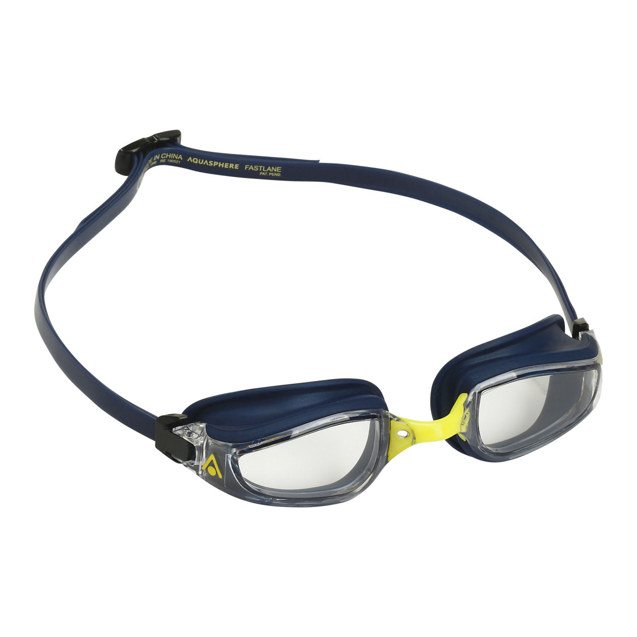 Aquasphere Fastlane swimming goggles with clear lenses and adjustable strap, designed for comfortable water sport use.