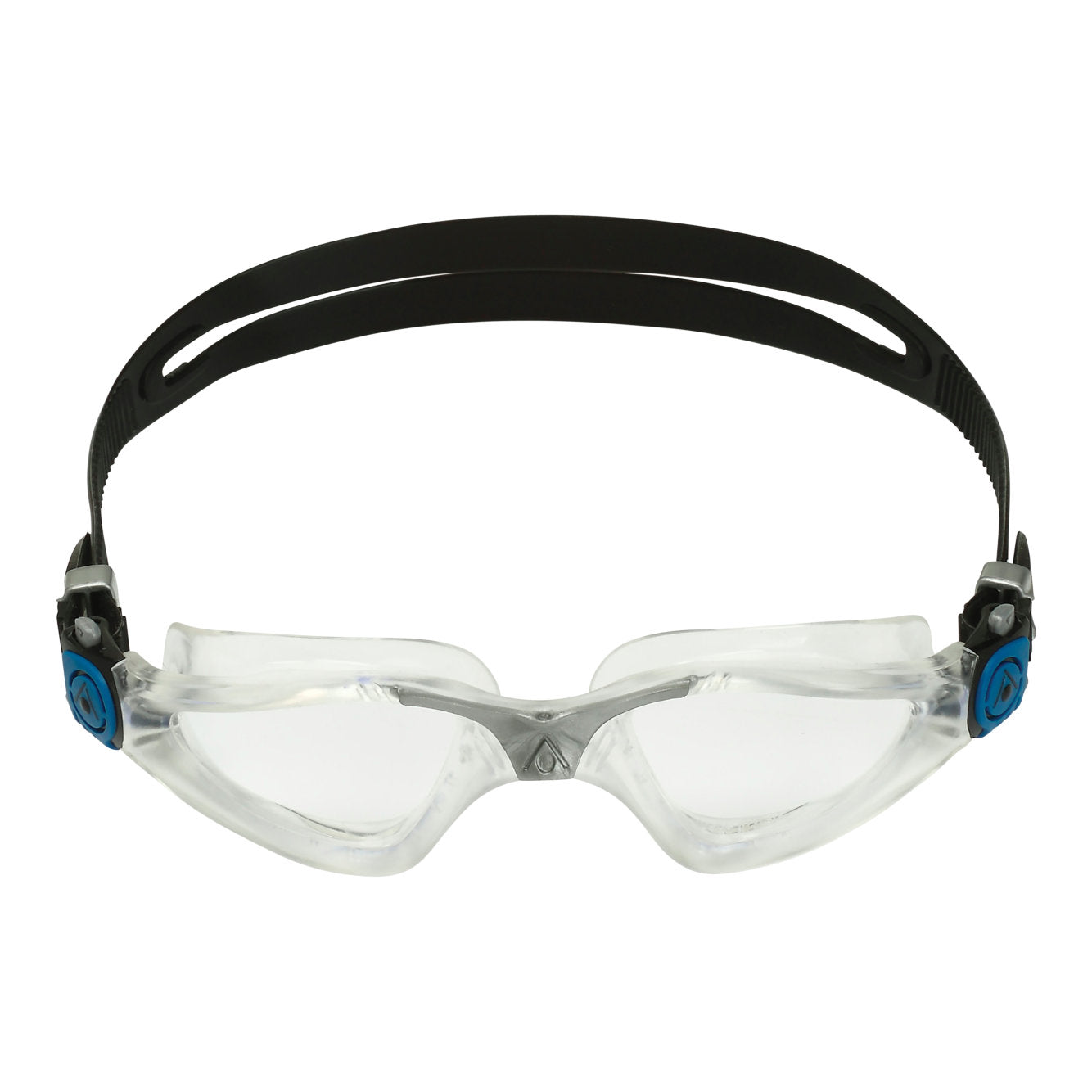 Aquasphere Kayenne swimming goggles with clear lenses and black strap, designed for comfortable water sports and swimming.