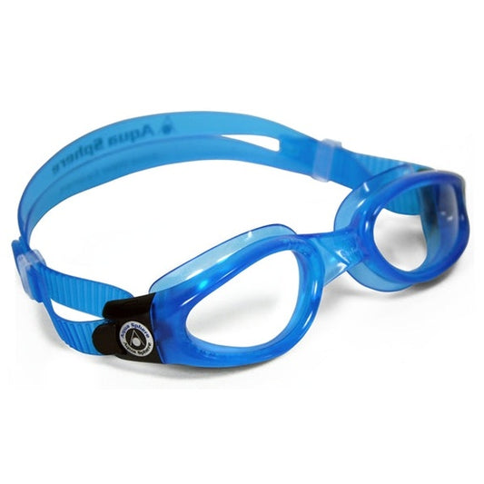 Aquasphere Kaiman swimming goggles with clear lenses and adjustable straps, designed for comfortable fit and optimal water seal.