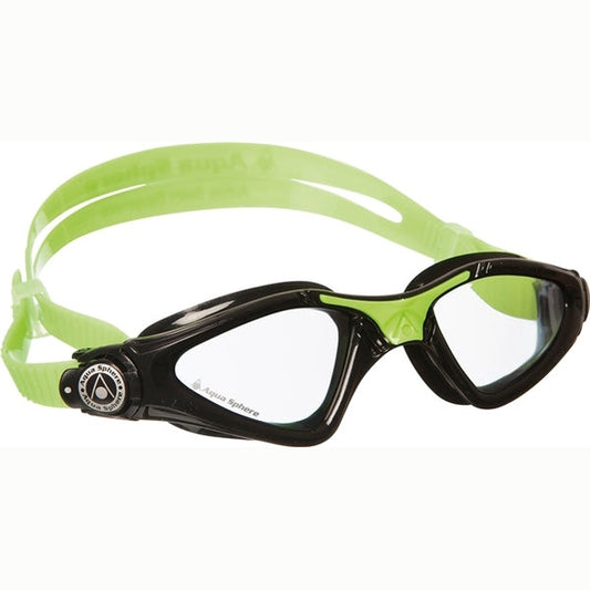 Aquasphere Kayenne Junior swimming goggles with clear lenses and adjustable straps, designed for kids' swimming activities.