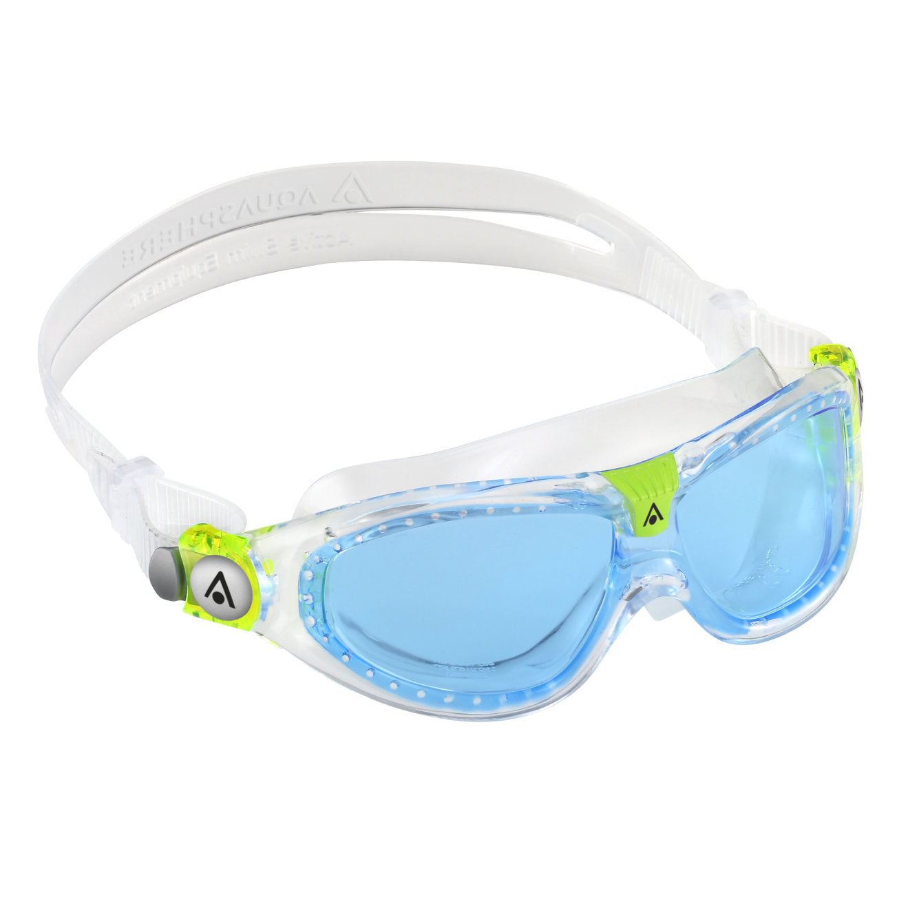 Aquasphere Seal Kids 2.0 swimming mask with adjustable straps and clear lens, designed for children's swimming and water safety.