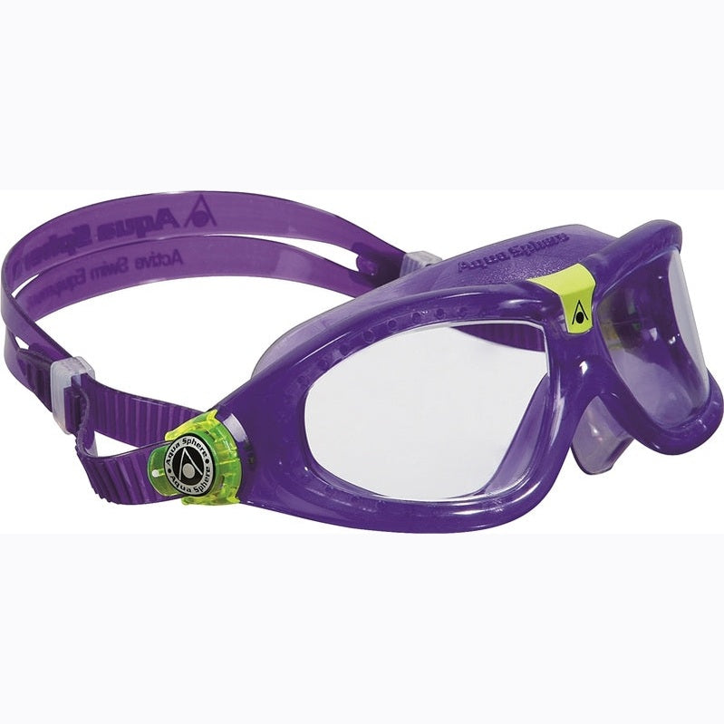 Kids swimming mask by Aquasphere with adjustable strap and clear lens, designed for comfortable swimming and underwater visibility.