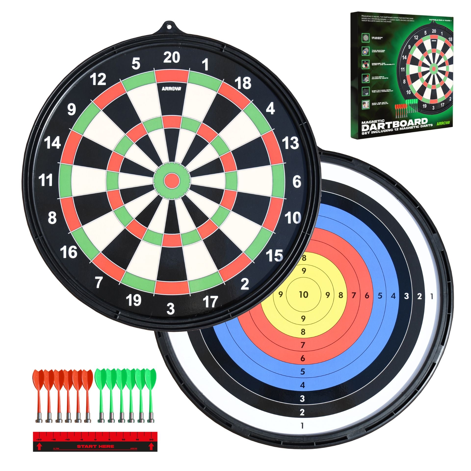 Arrow180 Magnetic Dartboard Set for indoor play, featuring magnetic darts and vibrant numbered sections for safe, fun dart games.