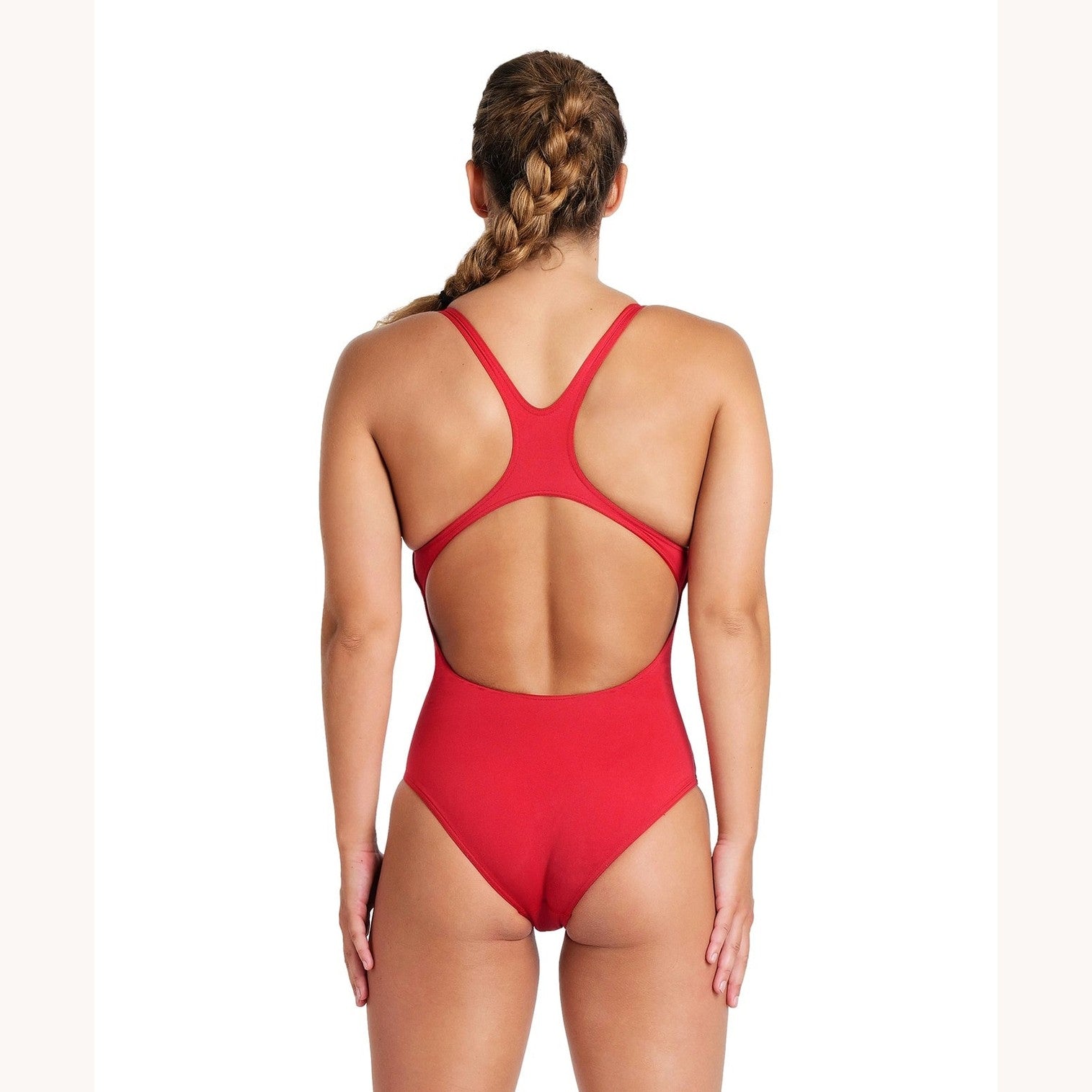 Arena women's solid pro swimming costume, sleek one-piece swimsuit with a high neckline and supportive fit for competitive swimming.