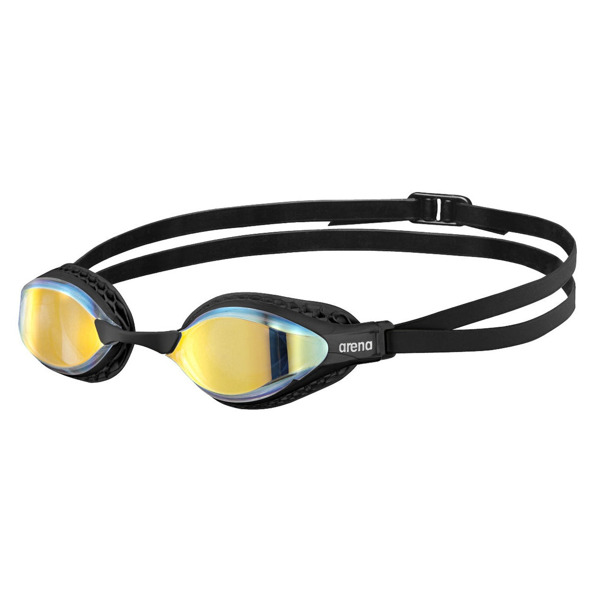 Arena Airspeed Mirror Swim Goggles with clear lenses and adjustable strap, designed for comfortable swimming.