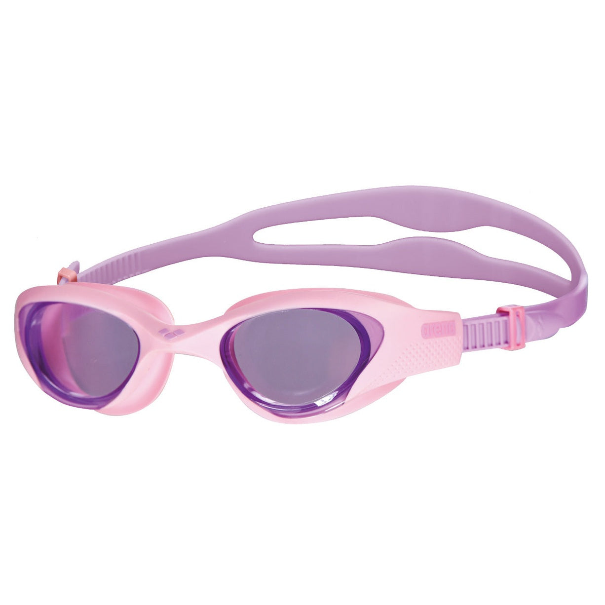 Arena The One Junior swimming goggles with blue and black straps, clear lenses, and adjustable fit for young swimmers.