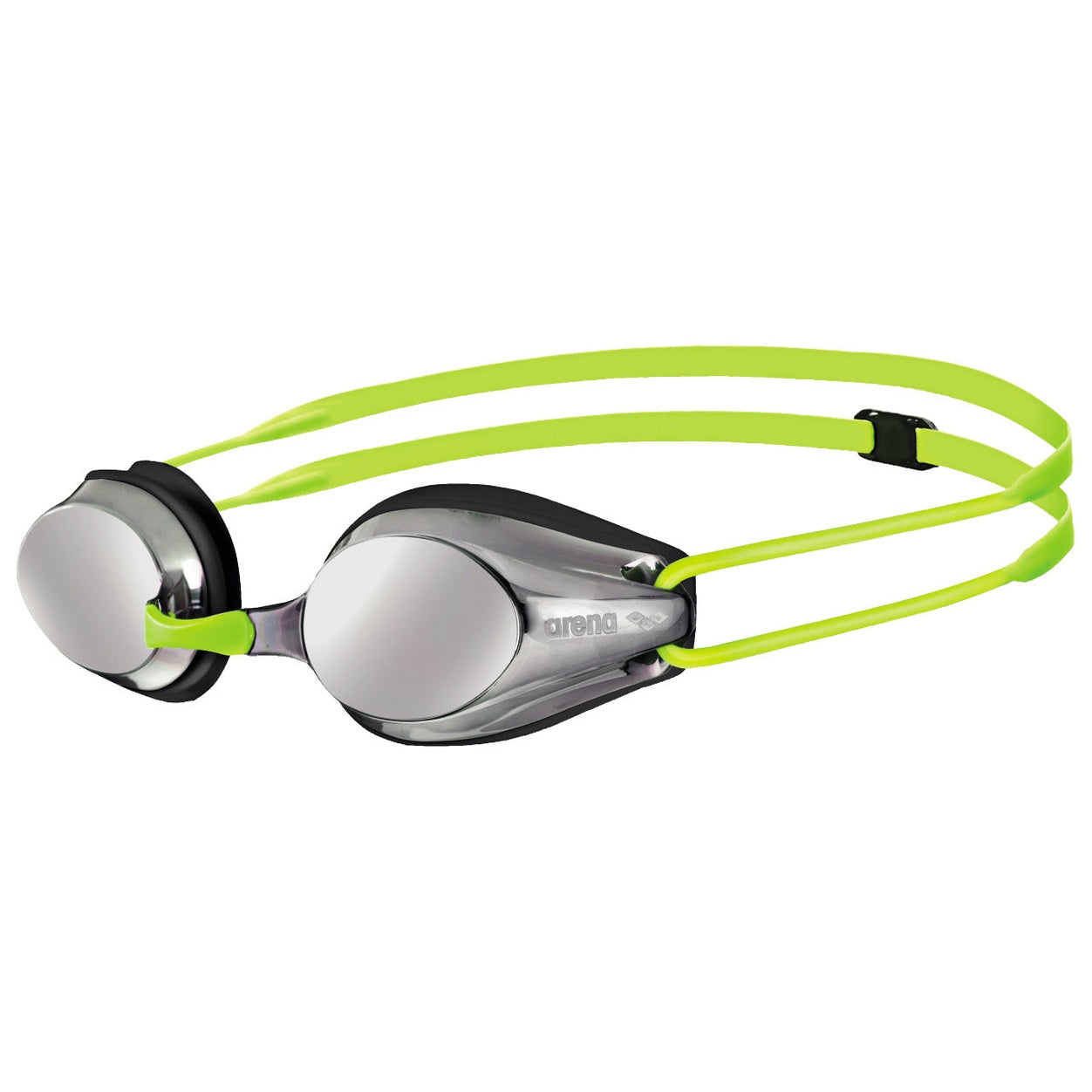 Arena Tracks Mirror Junior swim goggles with mirrored lenses, adjustable straps, designed for kids' swimming activities.