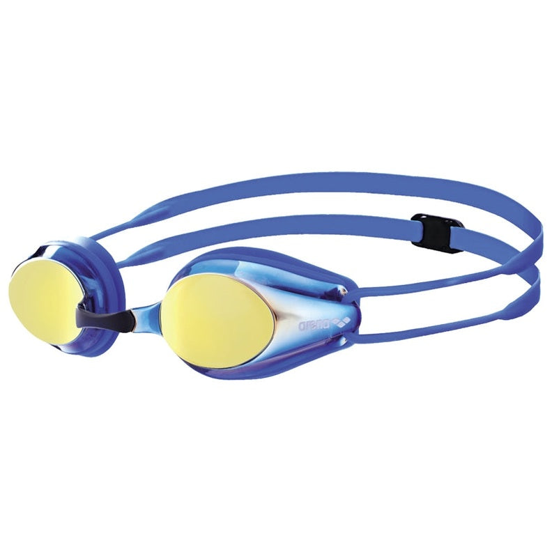 Arena Tracks Junior Swim Goggles, blue and clear swimming goggles with adjustable straps for young swimmers.
