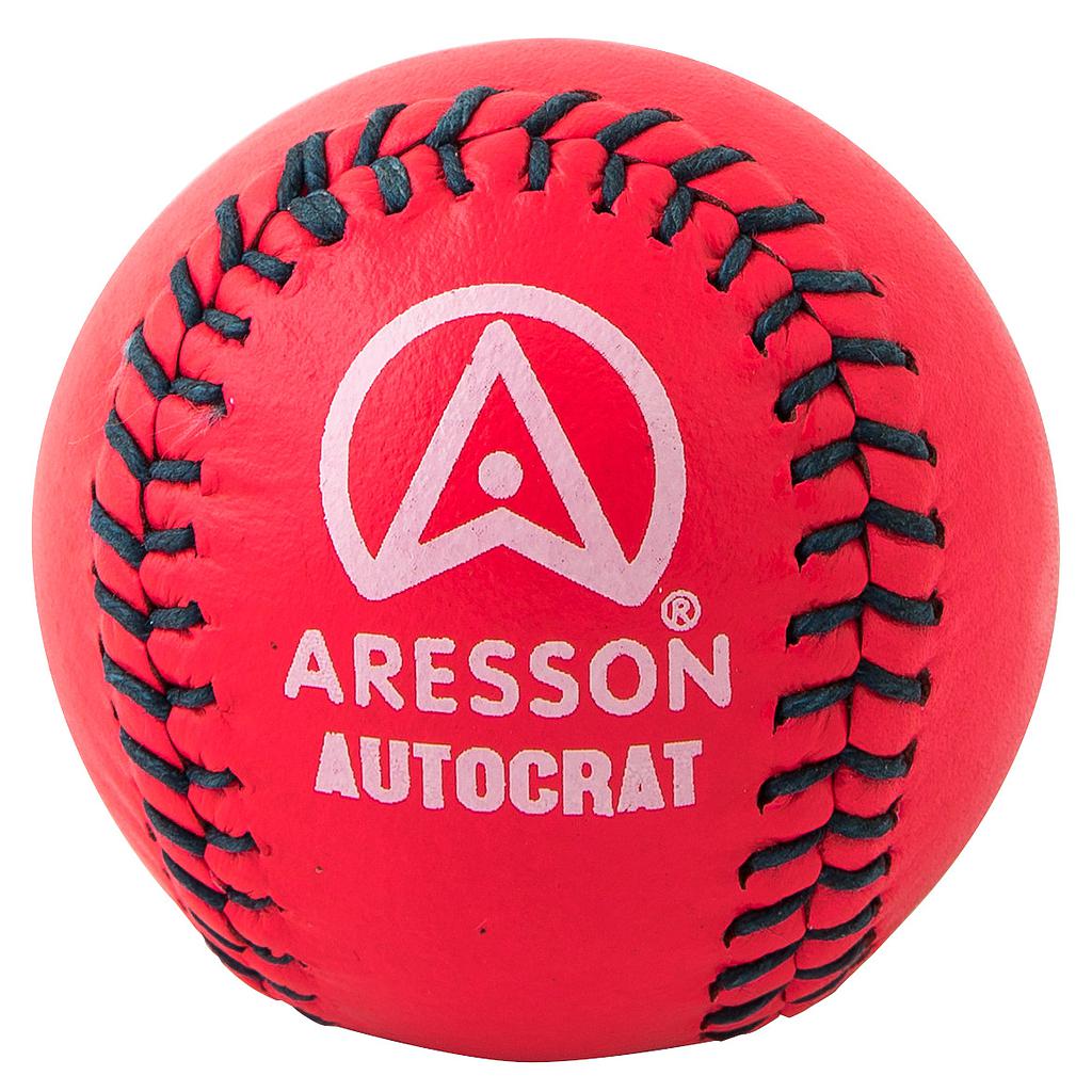 Aresson Autocrat Rounders Ball for sporting goods, showing a close-up of the rounders ball with brand logo and textured surface.