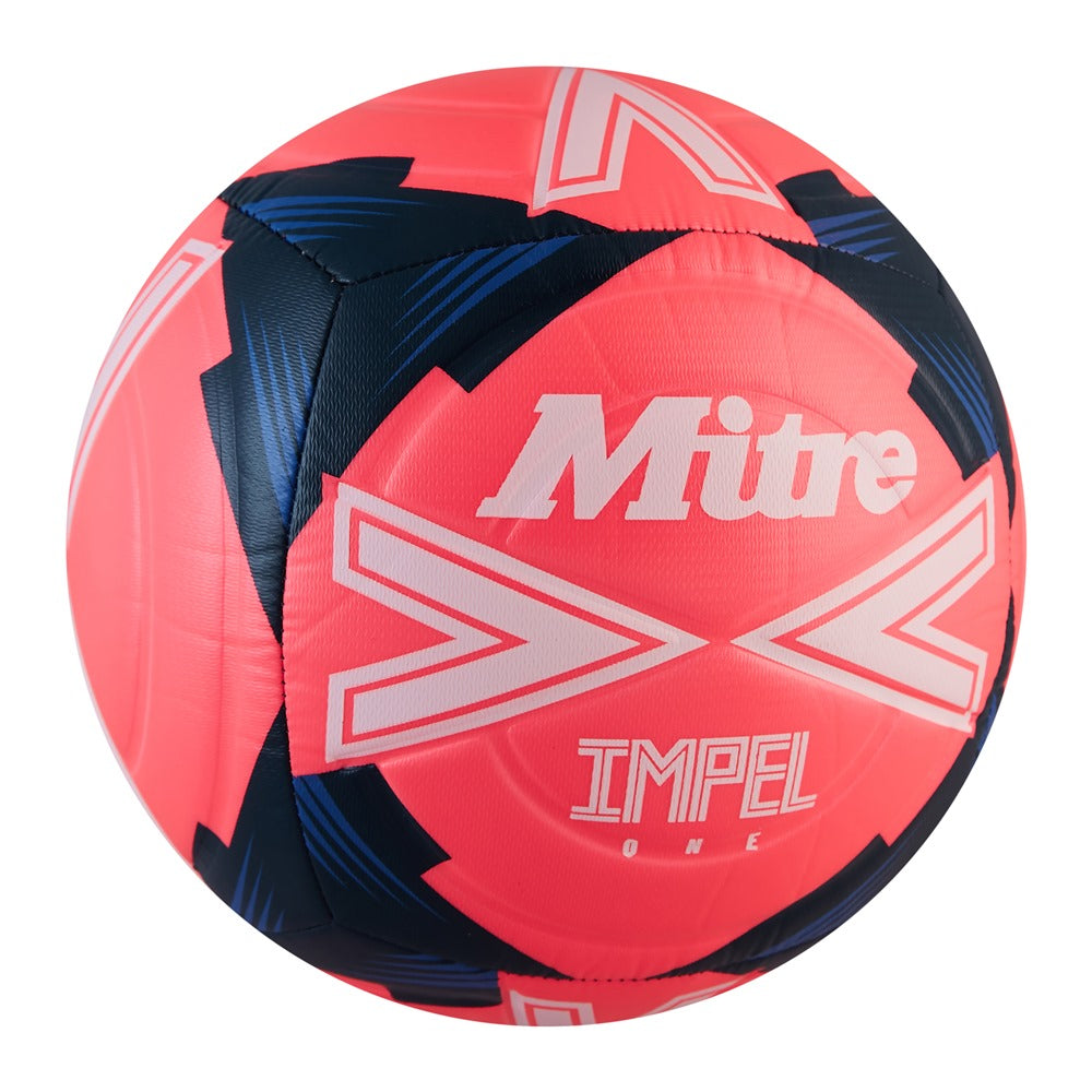 Mitre Impel One football with white and black design, standard size footballball for training and matches.