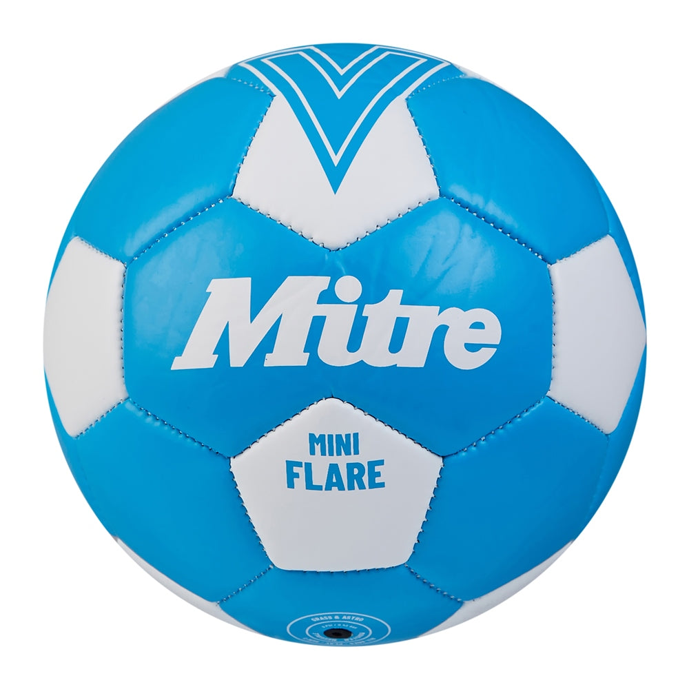 Mitre Flare Mini Football showing colorful panels and textured surface, ideal for casual play and training.